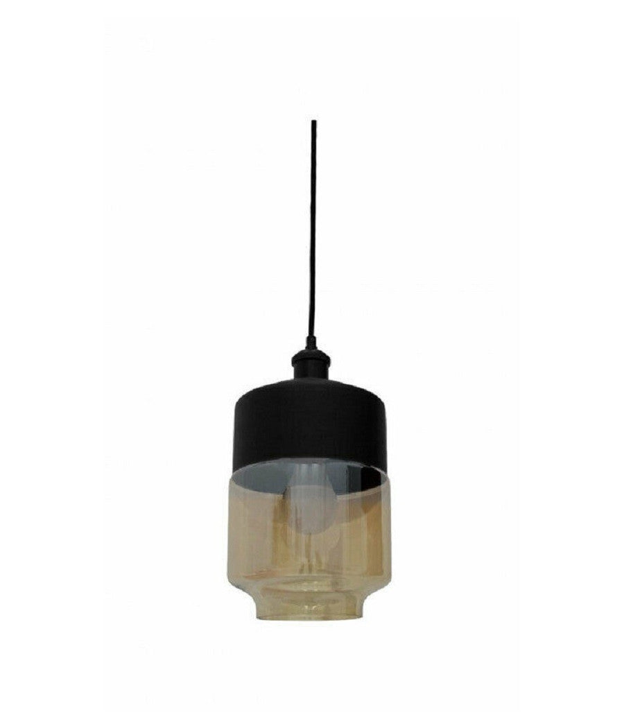 Lampadario A Sospensione Vintage Soffitto Attacco E27 Effetto Ambrato Nero Lp-14         