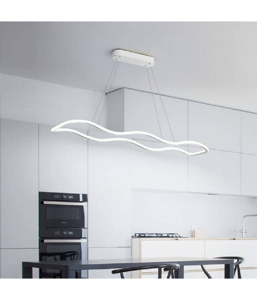 Lampadario Bianco Ondulato A Led 48 W Sospensione Luce 6500k 3000k 4000k B67-b         