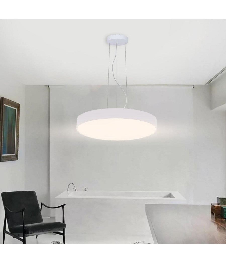 Lampadario Cerchio 80 Cm Led 95 W Lampada Up Down Sospensione 2 Temperature Luce  Bianco       