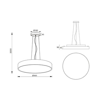 Lampadario Cerchio 80 Cm Led 95 W Lampada Up Down Sospensione 2 Temperature Luce         