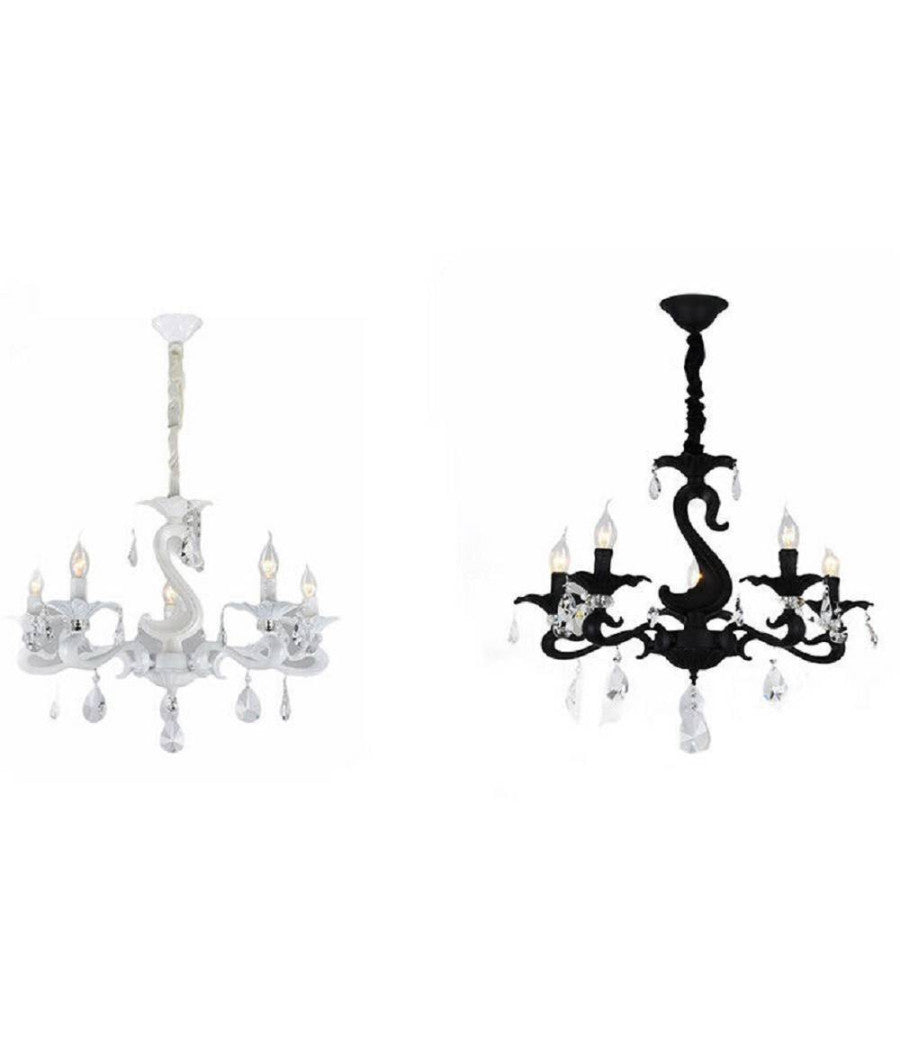 Lampadario Classico Attacco E14 5 Bracci Con Pendenti In Acrilico Lampada A15-5         