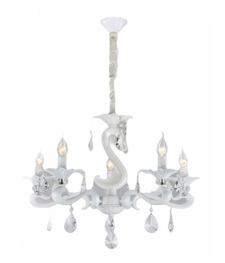 Lampadario Classico Attacco E14 5 Bracci Con Pendenti In Acrilico Lampada A15-5         