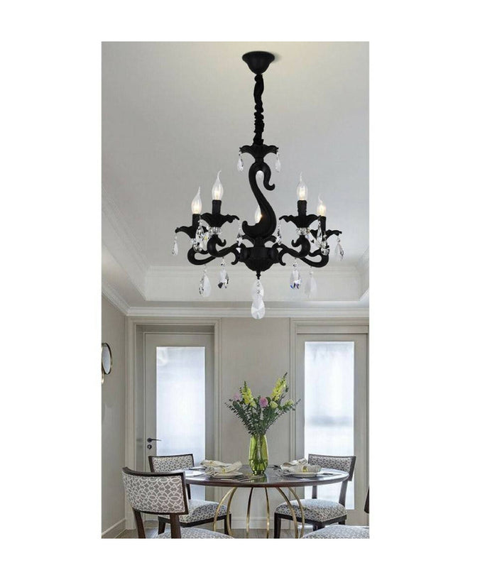 Lampadario Classico Attacco E14 5 Bracci Con Pendenti In Acrilico Lampada A15-5         