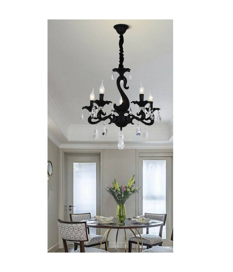 Lampadario Classico Attacco E14 5 Bracci Con Pendenti In Acrilico Lampada A15-5         