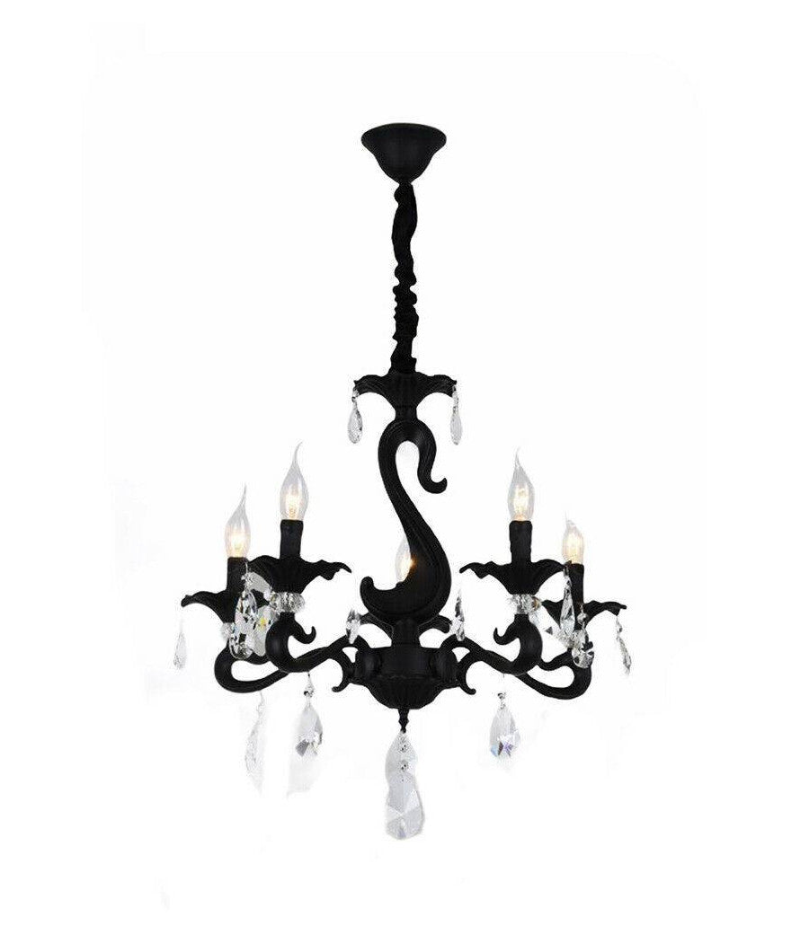 Lampadario Classico Attacco E14 5 Bracci Con Pendenti In Acrilico Lampada A15-5         