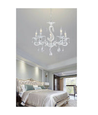 Lampadario Classico Attacco E14 5 Bracci Con Pendenti In Acrilico Lampada A15-5  Bianco       