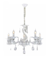 Lampadario Classico Attacco E14 5 Bracci Con Pendenti In Acrilico Lampada A15-5  Bianco       