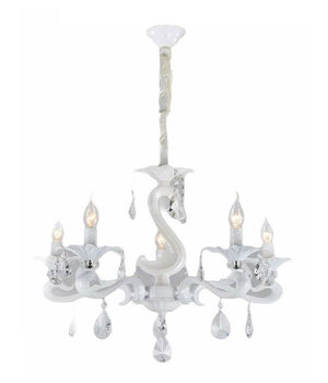 Lampadario Classico Attacco E14 5 Bracci Con Pendenti In Acrilico Lampada A15-5  Bianco       