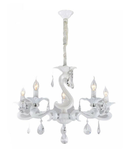 Lampadario Classico Attacco E14 5 Bracci Con Pendenti In Acrilico Lampada A15-5  Bianco       