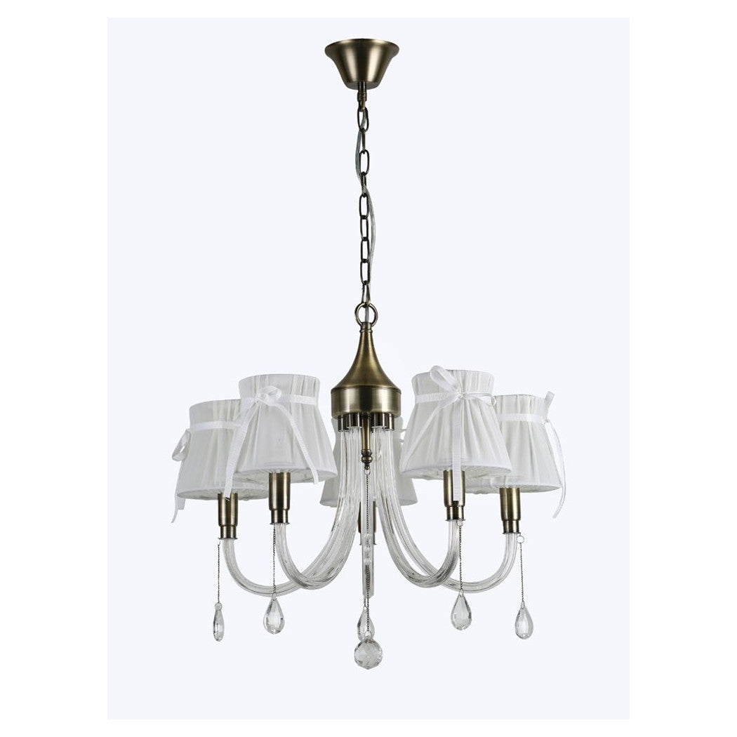 Trade Shop - Lampadario Classico Bronzo Bianco A 5 Bracci Lampada Da Soffitto A Sospensione 92396         