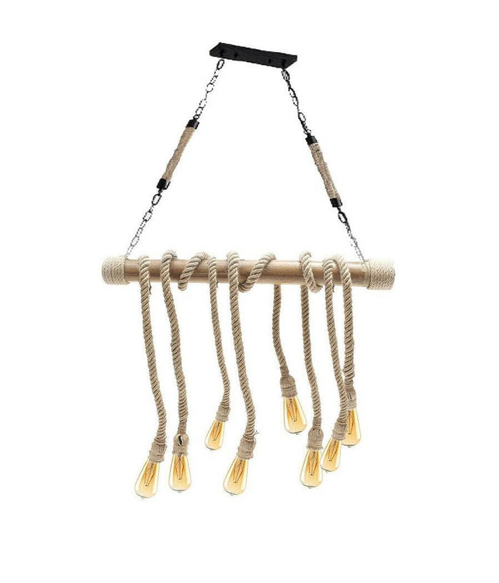 Lampadario Country 8 Portalampada E27 Lampada Soffitto Retro Legno Corda B23-8         