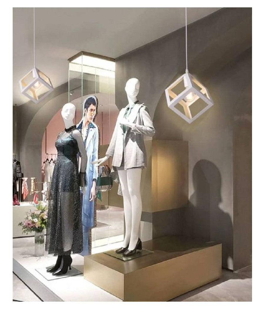 Lampadario Da Soffitto A Sospensione A Forma Di Cubo 3d Portalampada E27 A24  Bianco       