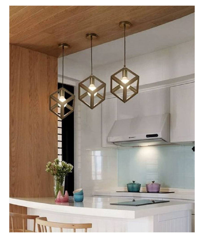 Lampadario Da Soffitto A Sospensione A Forma Di Cubo 3d Portalampada E27 A24  Nero       