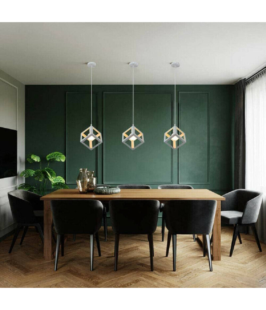 Lampadario Da Soffitto A Sospensione A Forma Di Cubo 3d Portalampada E27 A24         