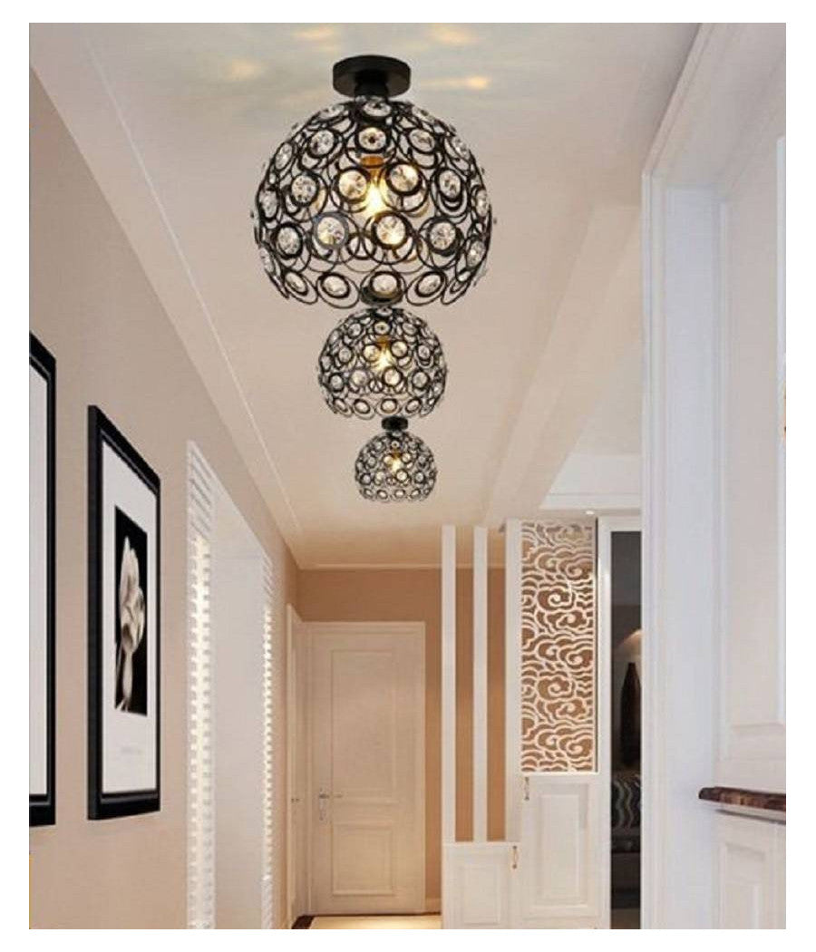 Lampadario Da Soffitto A Sospensione Plafoniera Sfere Cristallo Lampada E27 C23  Nero       