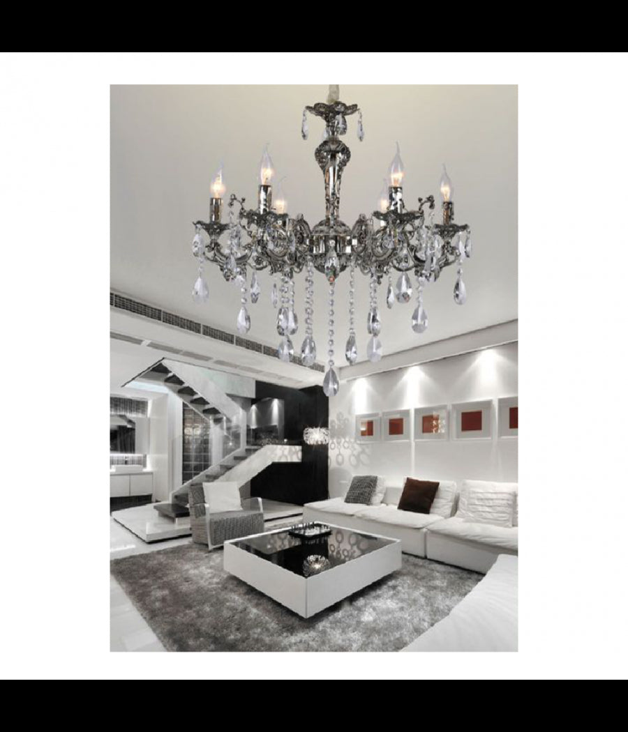 Lampadario Da Soffitto Design Classico 6 Bracci Con Pendenti Attacco E14 A03-6         