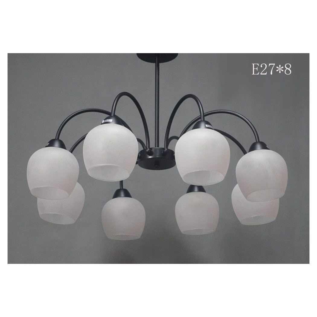 Trade Shop - Lampadario Da Soffitto E27 8 Bracci Moderno Lampada Con Coppe In Vetro Sospesa 00934         