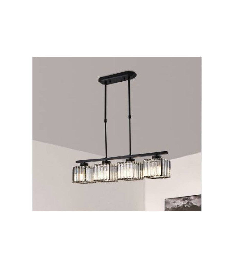 Lampadario Da Soffitto E27 Sospensione 4 Cubi Design Moderno Metallo Nero A32-4         