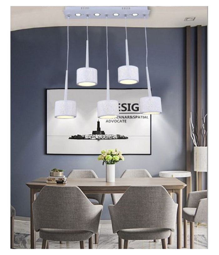 Lampadario Da Soffitto Sospensione Plafoniera Paralume Bianco 3 Accensioni B10         