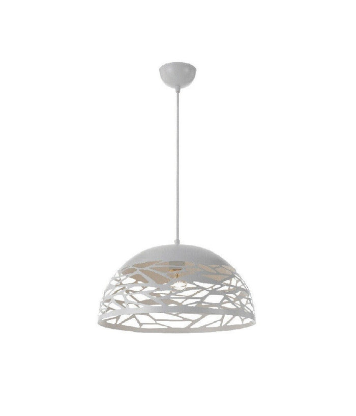 Lampadario Design Contemporaneo Paralume Metallo Traforato Sospensione E27 A37 Bianco         