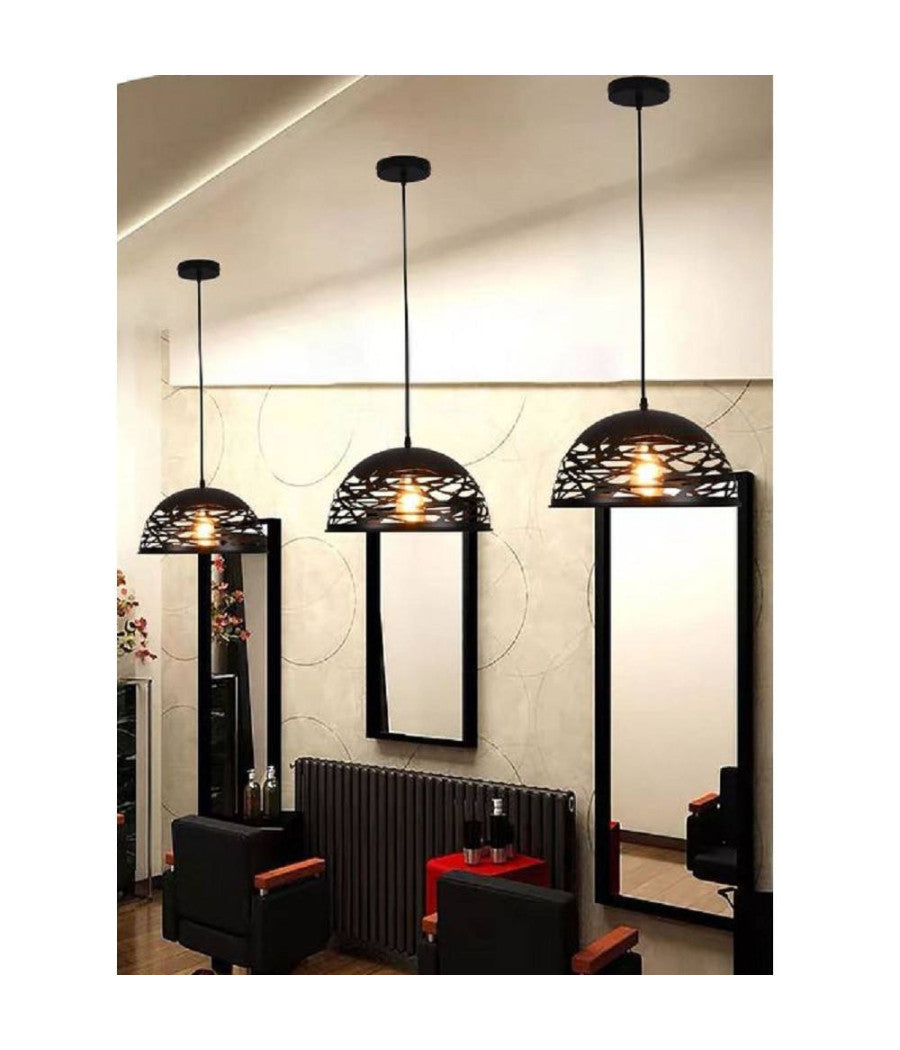 Lampadario Design Contemporaneo Paralume Metallo Traforato Sospensione E27 A37 Nero         