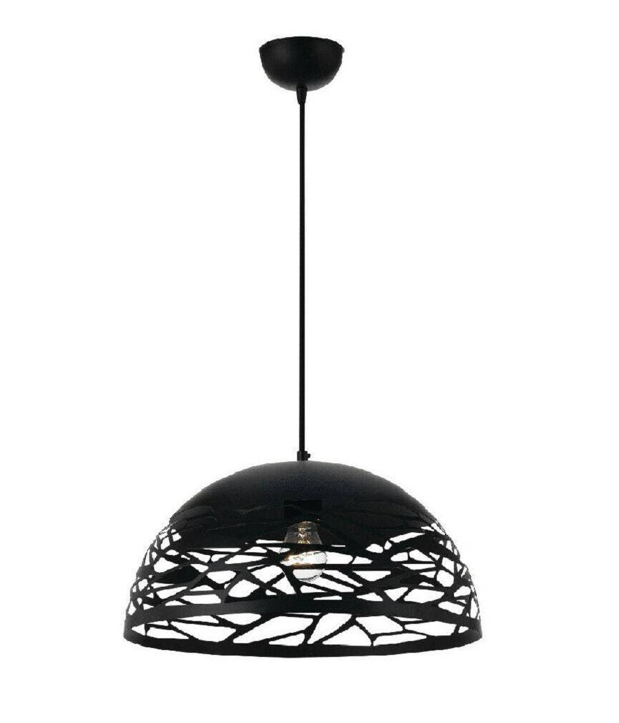 Lampadario Design Contemporaneo Paralume Metallo Traforato Sospensione E27 A37 Nero         