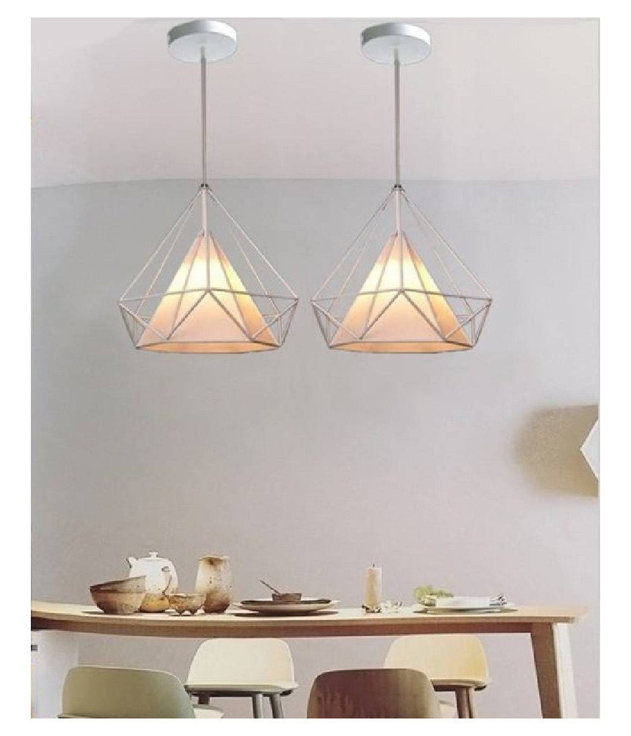 Lampadario Diamante Da Soffitto Sospeso Pendente Moderno Plafoniera E27 B20  Bianco       