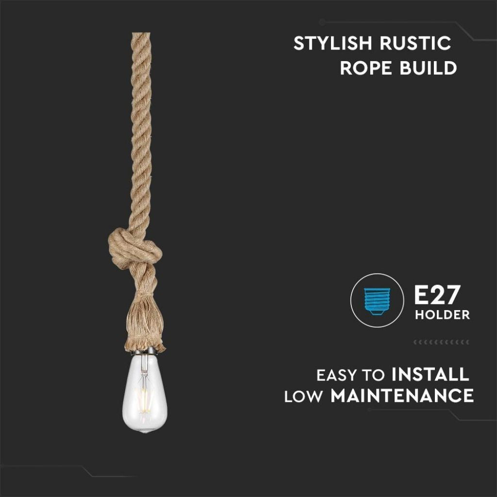 LAMPADARIO IN CORDA SOSPENSIONE V-TAC VT-7118  CON PORTALAMPADA PER LAMPADINE E27 - SKU 3754 - V-TAC