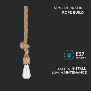 LAMPADARIO IN CORDA SOSPENSIONE V-TAC VT-7118  CON PORTALAMPADA PER LAMPADINE E27 - SKU 3754 - V-TAC