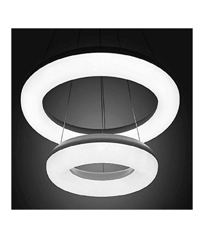 Lampadario Lampada 2 Anelli Luce Led Soffitto Sospensione Pendente Moderno Design         