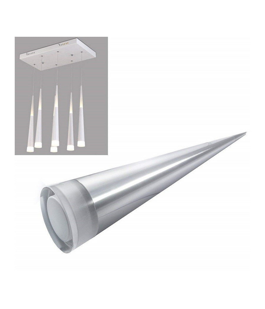 Lampadario Lampada 6 Pendenti Conico Allungato Acciaio Soffitto Luce Led Applique Design         