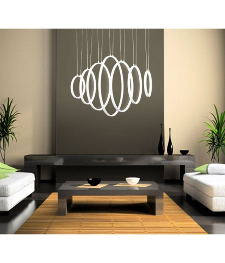Lampadario Lampada Sospensione Anelli Luce Led Bianco Freddo Soffitto Pendente         