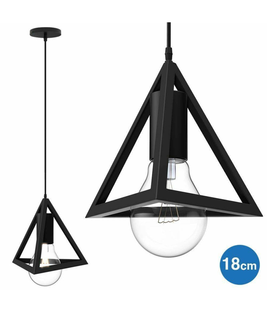 Lampadario Lampada Sospensione Piramide 18cm Design Moderno Paralume Nero         
