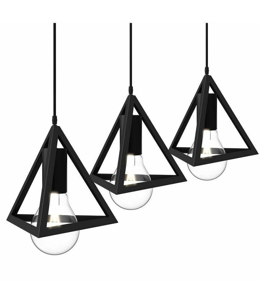 Lampadario Lampada Sospensione Piramide 18cm Design Moderno Paralume Nero         