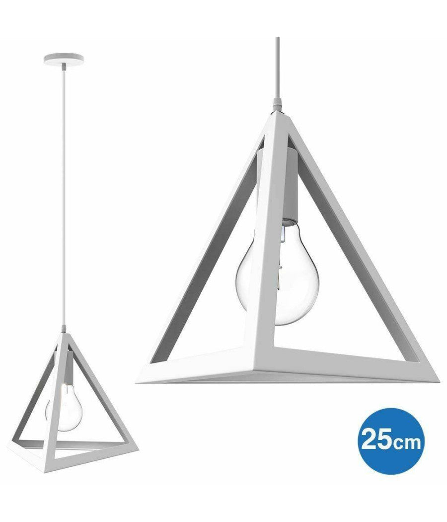 Lampadario Lampada Sospensione Piramide 25cm Design Moderno Paralume Bianco         