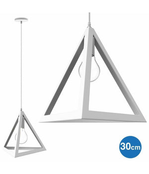 Lampadario Lampada Sospensione Piramide 30cm Design Moderno Paralume Bianco         