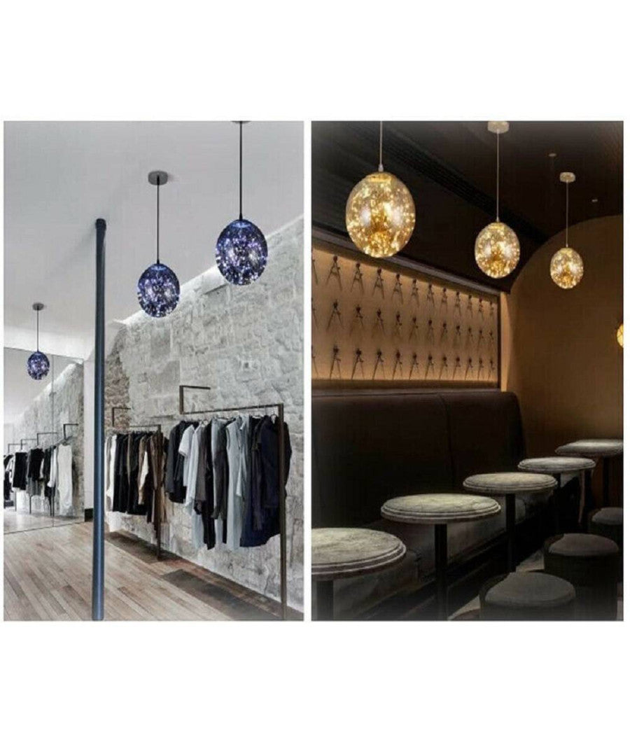 Lampadario Led 10w Sfera Effetto Cielo Stellato In Vetro A Luce 7500k 3000k A47         