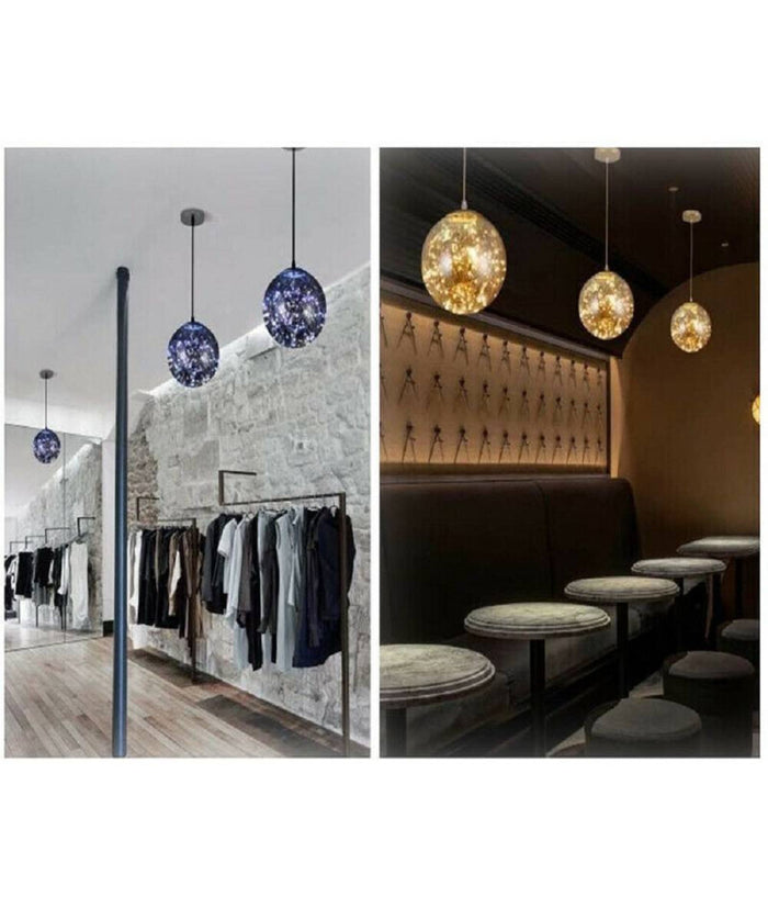 Lampadario Led 10w Sfera Effetto Cielo Stellato In Vetro A Luce 7500k 3000k A47         