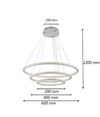 Lampadario Led 132 W Bianca 3 Anelli Con Cristalli Luce 6500k 3000k 4000k Lp-33b         