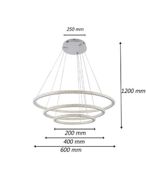 Lampadario Led 132 W Bianca 3 Anelli Con Cristalli Luce 6500k 3000k 4000k Lp-33b         