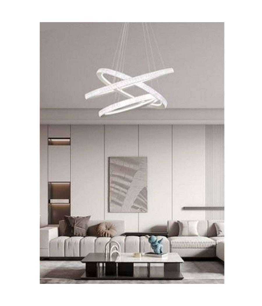 Lampadario Led 132 W Bianca 3 Anelli Con Cristalli Luce 6500k 3000k 4000k Lp-33b         