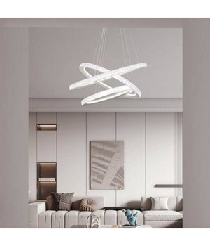 Lampadario Led 132 W Bianca 3 Anelli Con Cristalli Luce 6500k 3000k 4000k Lp-33b         