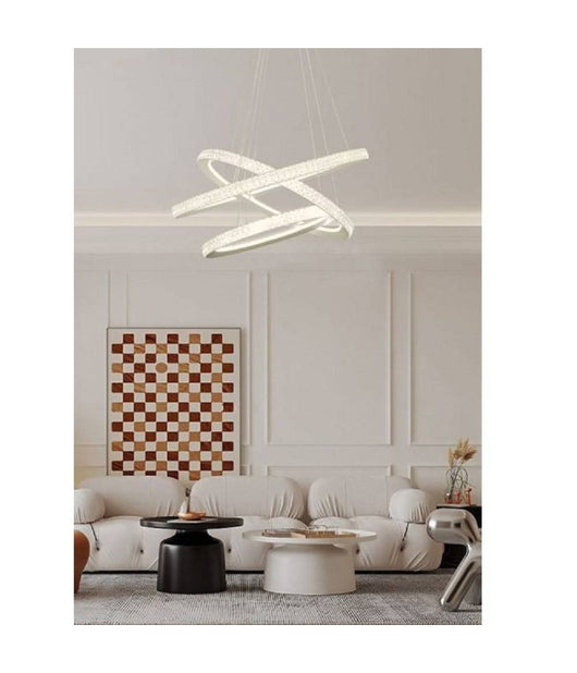 Lampadario Led 132 W Bianca 3 Anelli Con Cristalli Luce 6500k 3000k 4000k Lp-33b  -bianco Naturale      -