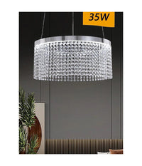 Lampadario Led 35 W Sospeso Cerchio Con Pendenti Cristallo Luce Fredda 8000k B70         