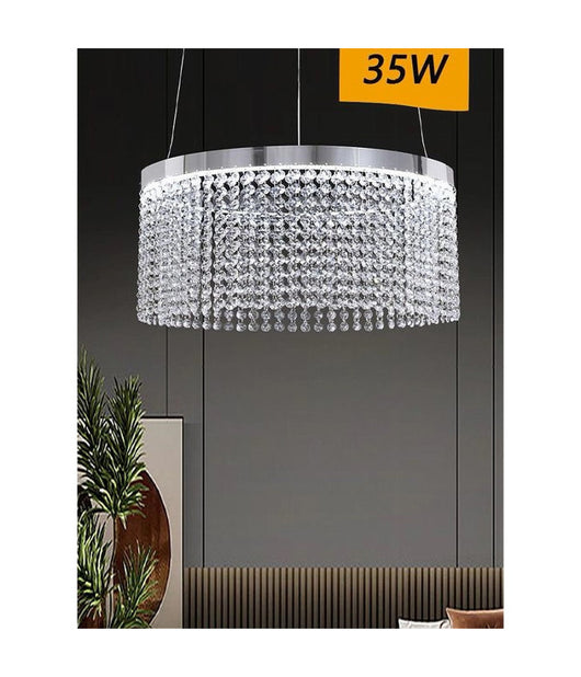 Lampadario Led 35 W Sospeso Cerchio Con Pendenti Cristallo Luce Fredda 8000k B70         