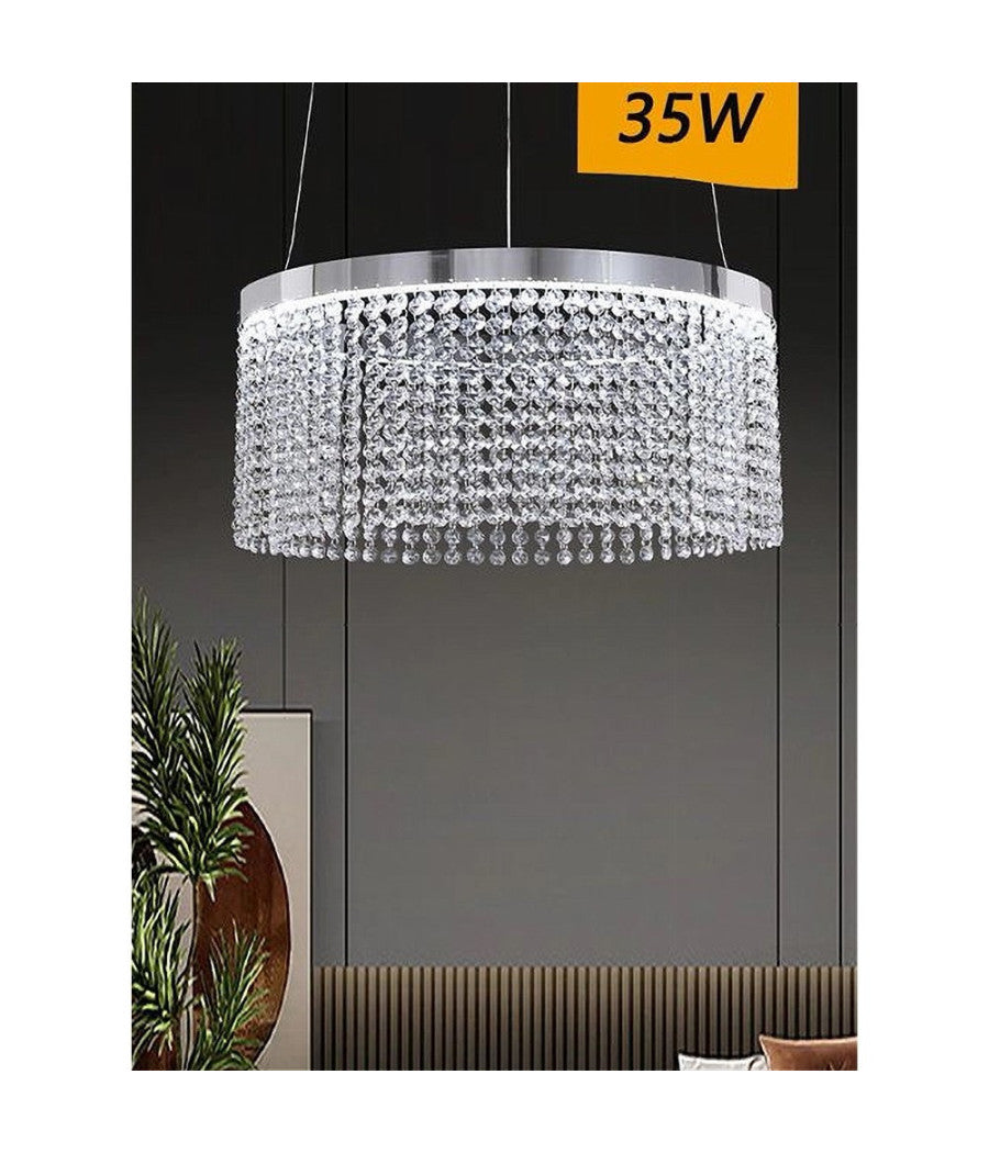 Lampadario Led 35 W Sospeso Cerchio Con Pendenti Cristallo Luce Fredda 8000k B70         