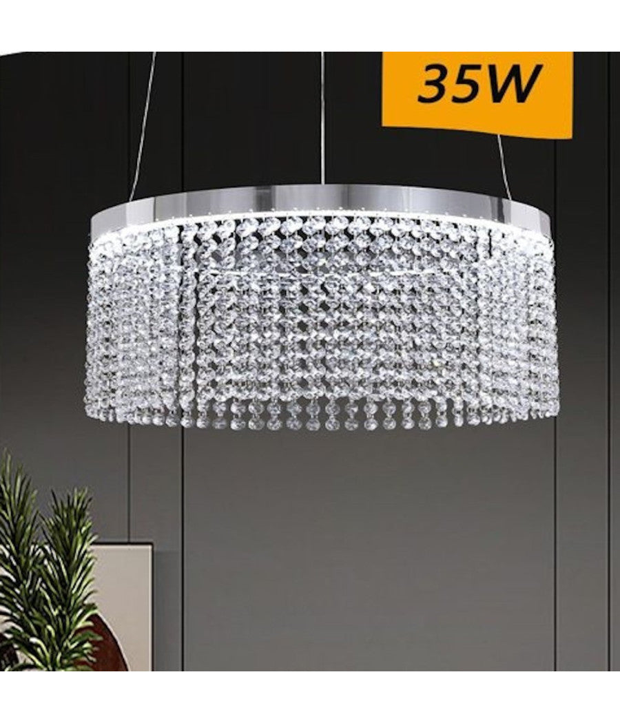 Lampadario Led 35 W Sospeso Cerchio Con Pendenti Cristallo Luce Fredda 8000k B70         