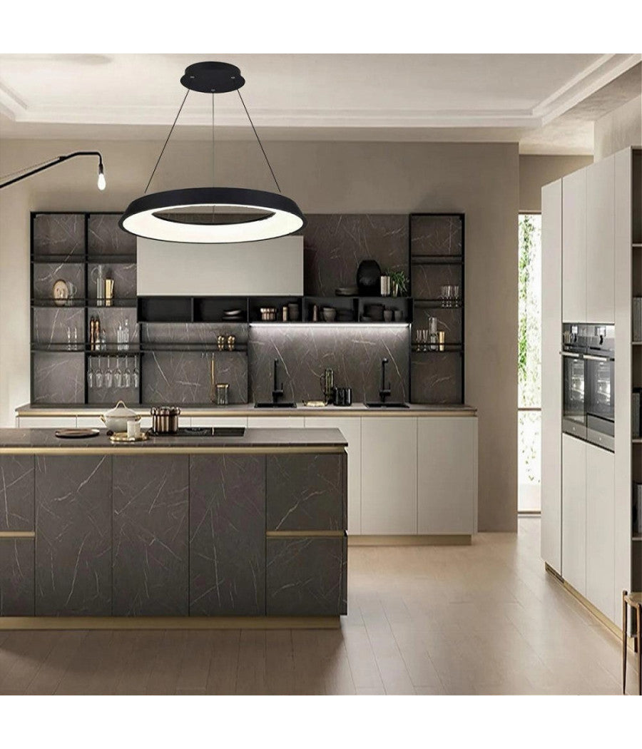 Lampadario Led 43w Tre Colorazioni Luce Lampada Da Soffitto Ultra Moderno A71-3c  Nero       