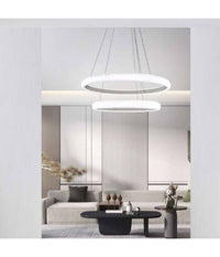 Lampadario Led 51w A Sospensione 2 Anelli Cristalli Luce 6500k 3000k 4000k Lp-38b         
