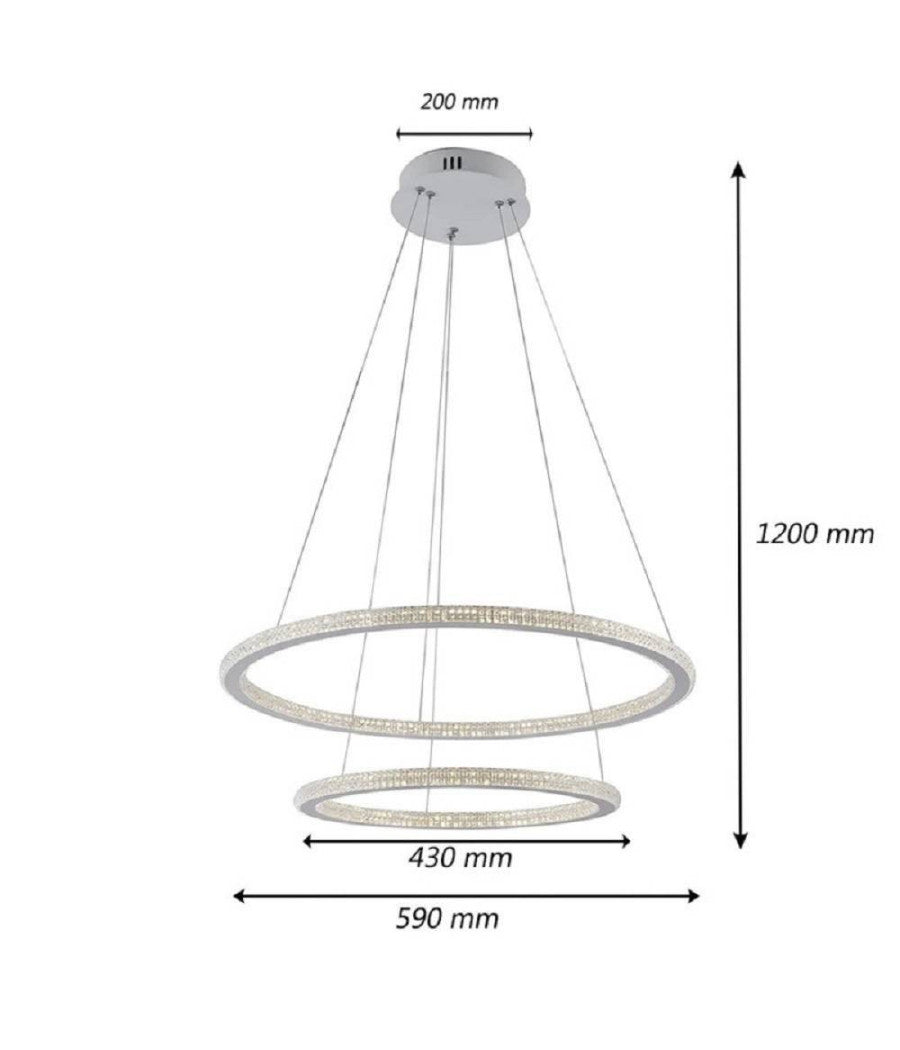 Lampadario Led 51w A Sospensione 2 Anelli Cristalli Luce 6500k 3000k 4000k Lp-38b         